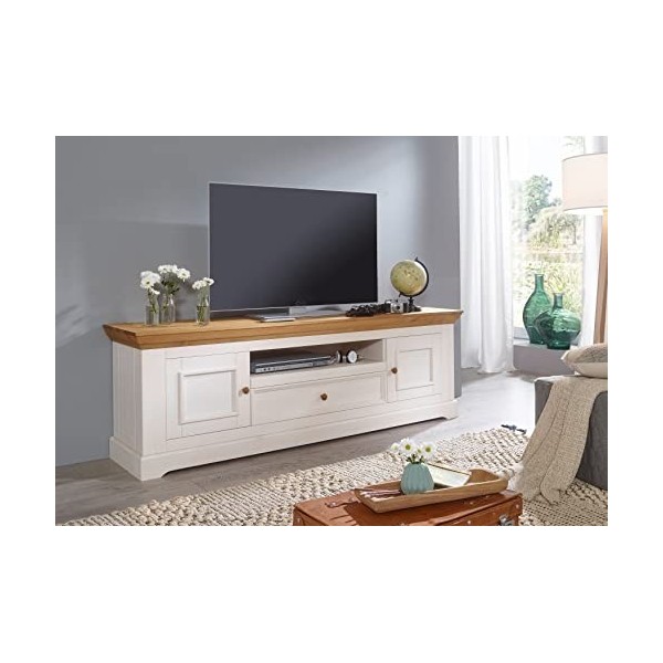 Woodroom Oslo, TV, Meuble de télévision, Lowboard, Bois de pin, Blanc, für Fernseher BIS zu 70 Zoll
