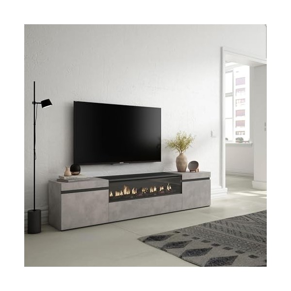 Skraut Home | Meuble TV | Banc Télé | Grand Espace de Rangement | 200x45x35cm | pour Les TV jusquà 80" | Cheminée électrique