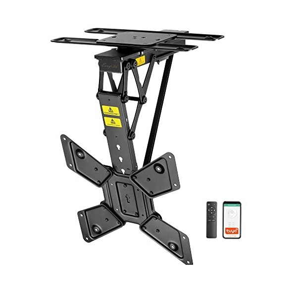 EasyLife Support de plafond pour TV électrique rotatif et pivotant + intégration Smart Home, 32-75 pouces, support VESA jusqu