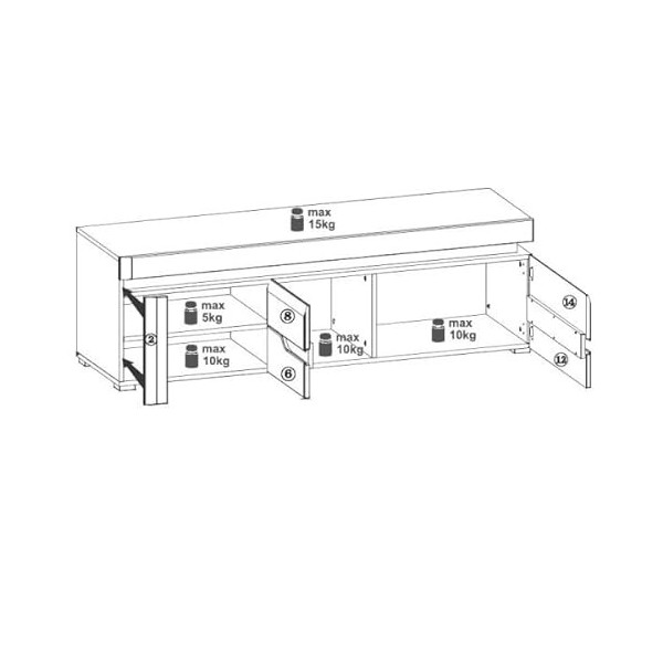 DANSMAMAISON Meuble TV 150 cm Blanc/Chêne à LED - Kiele - L 152 x l 44.5 x H 48 cm