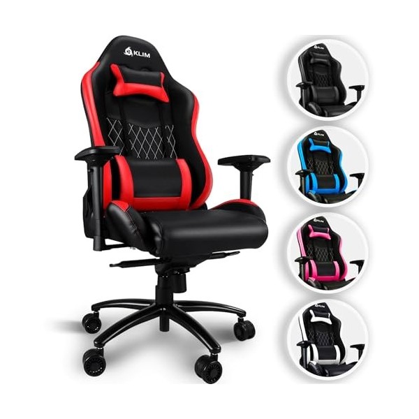 KLIM Esports Chaise Gaming - Nouveauté 2024 - Simili Cuir et Matériaux Premium Haute Qualité - Chaise Gamer inclinable - Ergo
