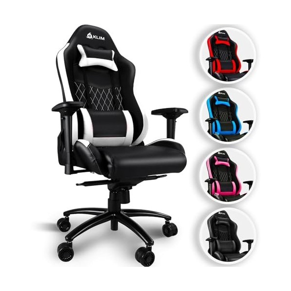 KLIM Esports Chaise Gaming - Nouveauté 2024 - Simili Cuir et Matériaux Premium Haute Qualité - Chaise Gamer inclinable - Ergo