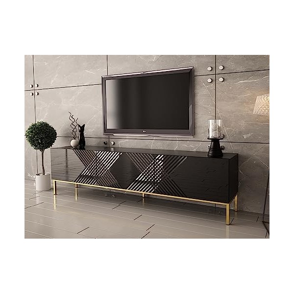 Best Mobilier - Celeste - Meuble TV - 190 cm - Style Contemporain - Noir/Doré