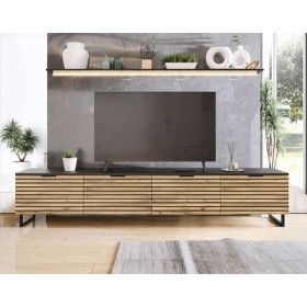 Best Mobilier - Olympie - Meuble TV - Bois et Noir - 200 cm - Noir/Bois