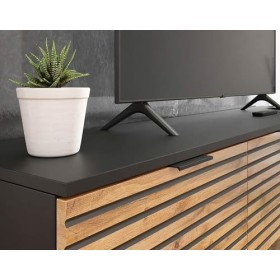 Best Mobilier - Olympie - Meuble TV - Bois et Noir - 200 cm - Noir/Bois
