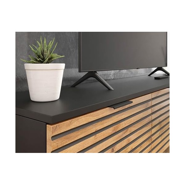 Best Mobilier - Olympie - Meuble TV - Bois et Noir - 200 cm - Noir/Bois