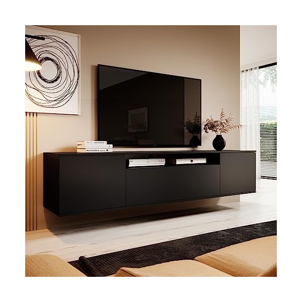 Petits-meubles Meuble TV Mural 3 Portes 200 cm Keen Noir