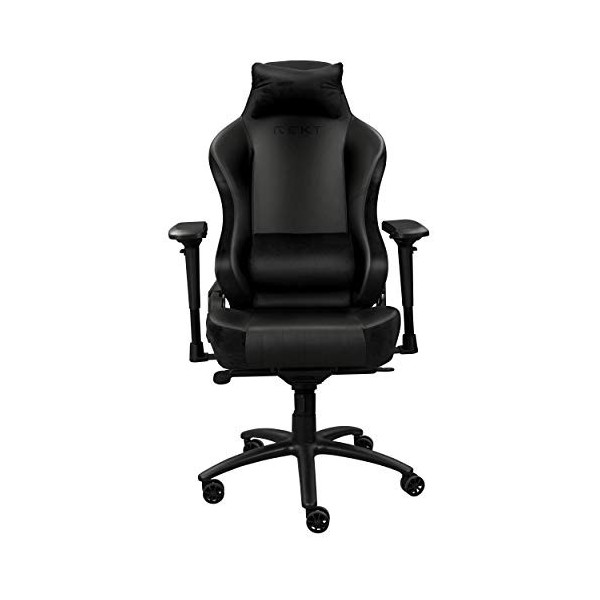 REKT Comfort-R Chaise Gaming Noir Simili Cuir et Velours - Fauteuil Gamer Haute qualité Accoudoirs 4D - Coussin Lombaire et a