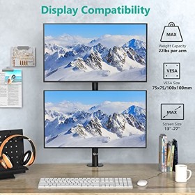 WALI Support de bureau pour écran plat LCD LED 2 écrans jusquà 27" avec œillet en option M002XLS Noir