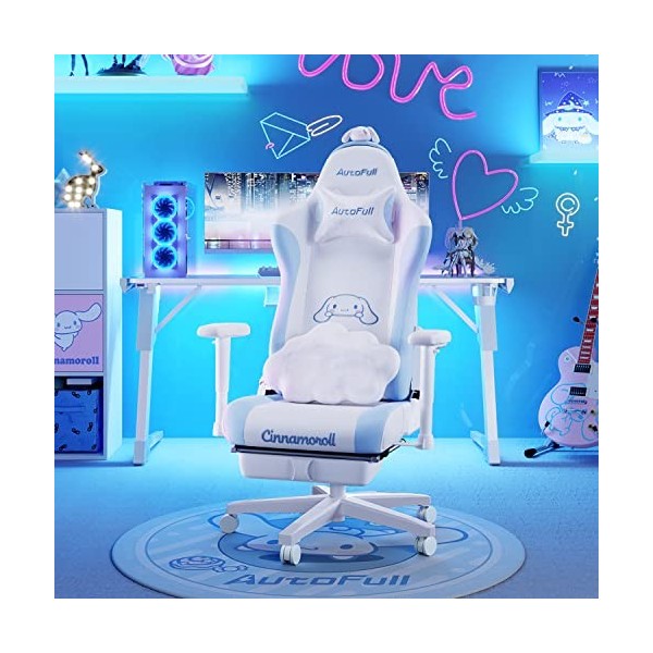 AutoFull Cinnamoroll Chaise de Jeu Ergonomique à Dossier Haut avec Support Lombaire, Chaise de Travail en Cuir PU Style Cours