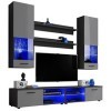 ExtremeFurniture Vida Meuble TV, Carcasse en Noir Mat/Façade en Gris Brillant sans LED
