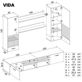ExtremeFurniture Vida Meuble TV, Carcasse en Noir Mat/Façade en Gris Brillant sans LED
