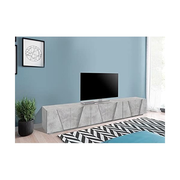 Dmora Meuble TV de salon, Made in Italy, Meuble TV avec 6 portes battantes avec détail, cm 244x44h46, couleur ciment foncé