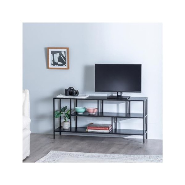 Tousmesmeubles Meuble TV GM métal Noir - Urban - L 90 x l 28 x H 70 cm - Neuf