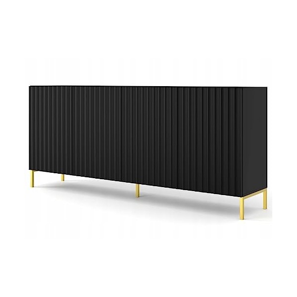 BB Loisir Meuble TV 200x56x42 cm Blanc Mat Vague 2D2S Meuble Hi-FI Luxueux sur Pied