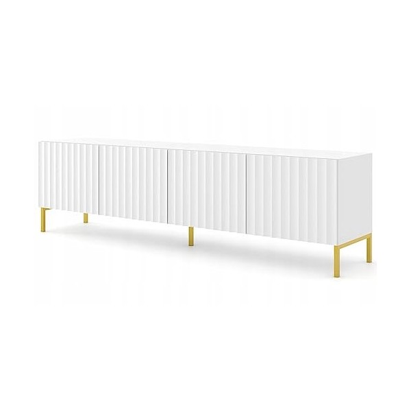 BB Loisir Meuble TV 200x56x42 cm Blanc Mat Vague 2D2S Meuble Hi-FI Luxueux sur Pied