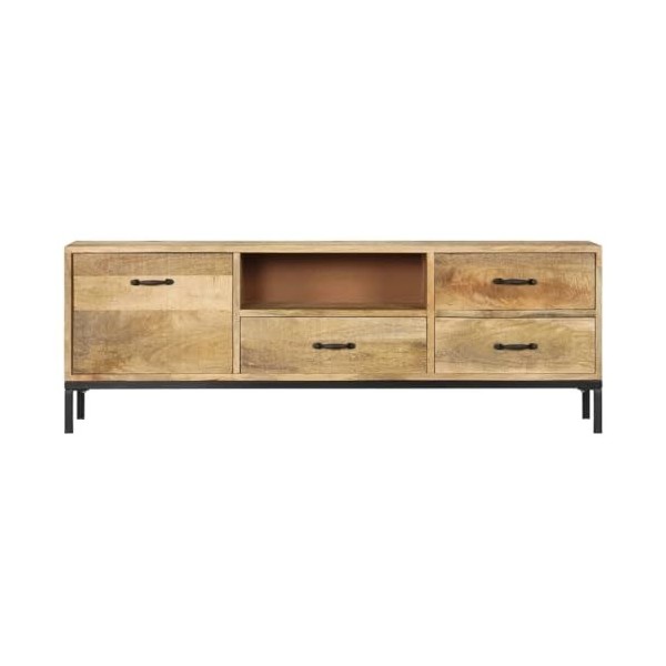 CARESHINE Meuble TV en Bois Massif - Console TV Meuble TV en Bois Rustique |Meuble TV 130cm avec Rangement-Brun