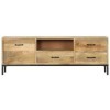 CARESHINE Meuble TV en Bois Massif - Console TV Meuble TV en Bois Rustique |Meuble TV 130cm avec Rangement-Brun