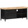 Meuble TV en Bois avec 2 Tiroirs et 2 Compartiments, Centre de Divertissement en Bois de Manguier Brut, Table de Console TV, 
