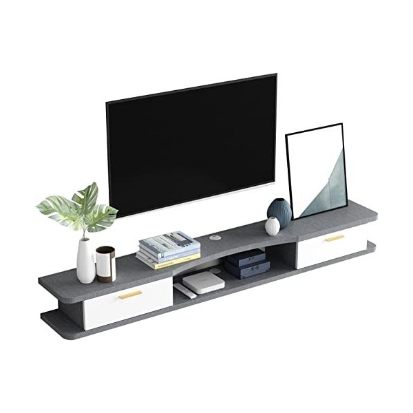Suuim Meuble TV Mural, Meuble TV Flottant, étagère de Composants, Meuble TV Mural avec 2 Portes, Meuble TV Suspendu, étagère 