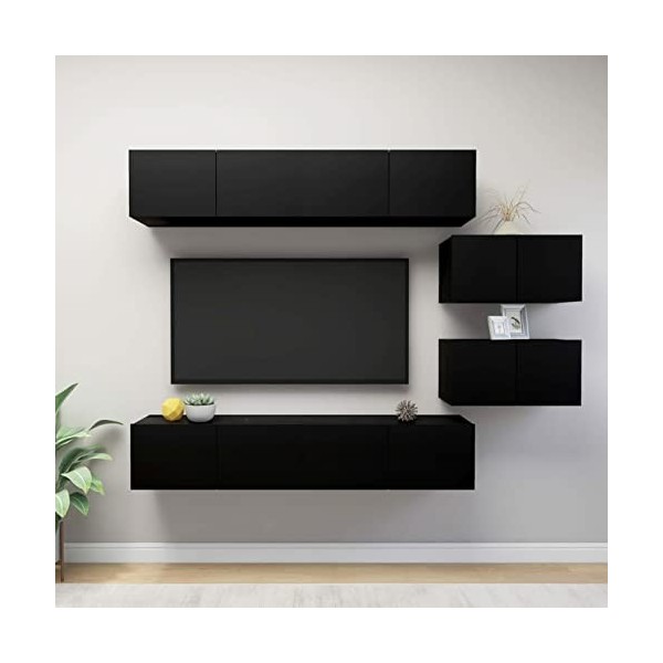 Tidyard Ensemble de Meuble TV Lot de 6 Gris béton Aggloméré, Banc TV avec Compartiments de Stockage, Montage Mural Support de
