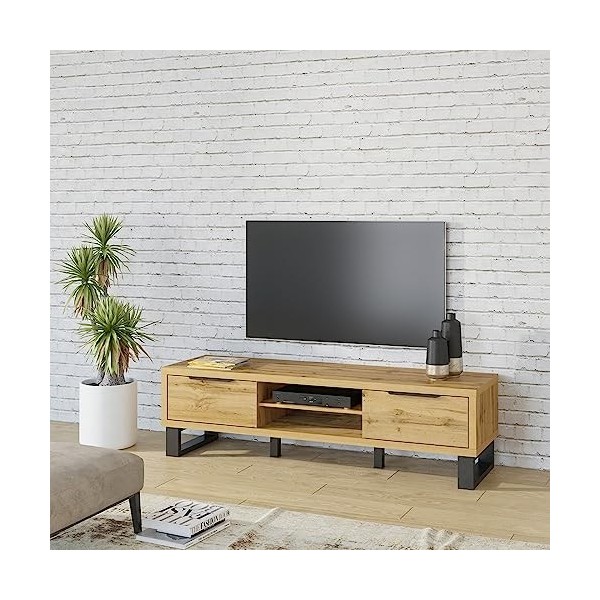 PRICE FACTORY just for you Meuble TV XL 180cm Collection Milo. Coloris chêne. Style Design.