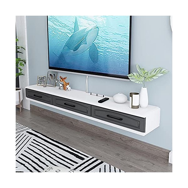 Meuble TV Flottant, Étagère De Télévision Murale avec 3 Tiroirs pour Unité De Divertissement Murale De Chambre À Coucher De B