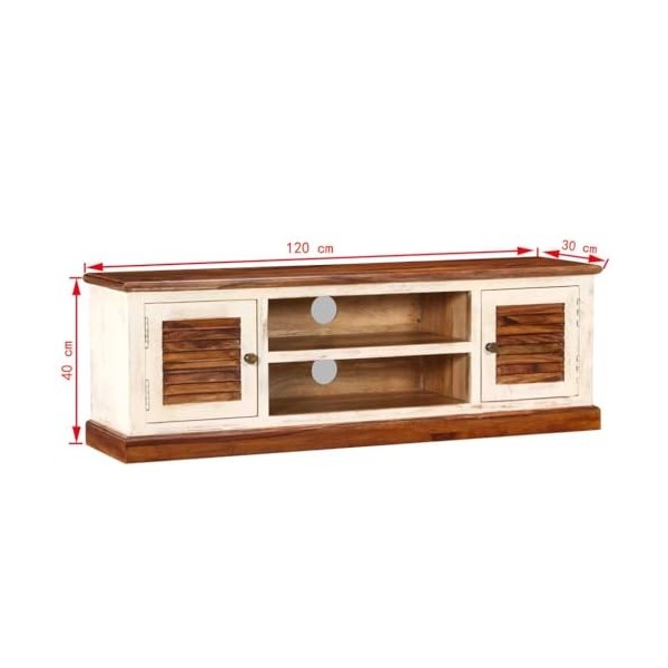 CARESHINE Meuble TV Rustique en Bois Massif - Meuble TV en Bois |Console multimédia en sheesham |Meuble de Rangement TV 120 c