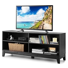 GOPLUS Meuble TV, Meuble de Rangement à 4 Compartiments avec Étagères de Rangement,Support TV Multifonctionnel pour Salons, C