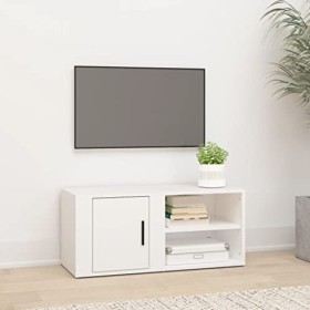Higsose Meuble TV Salon Blanc 80x31,5x36 cm Bois dingénierie Design Tendance Armoire Multimédia Grand Espace de Rangement Ga