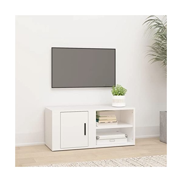 Higsose Meuble TV Salon Blanc 80x31,5x36 cm Bois dingénierie Design Tendance Armoire Multimédia Grand Espace de Rangement Ga