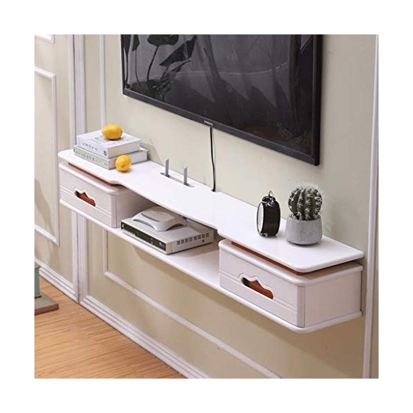 Meuble de télévision Mural en Bois Massif avec étagère Murale à tiroir Étagère Flottante Set Top Box routeur détagère de Sto