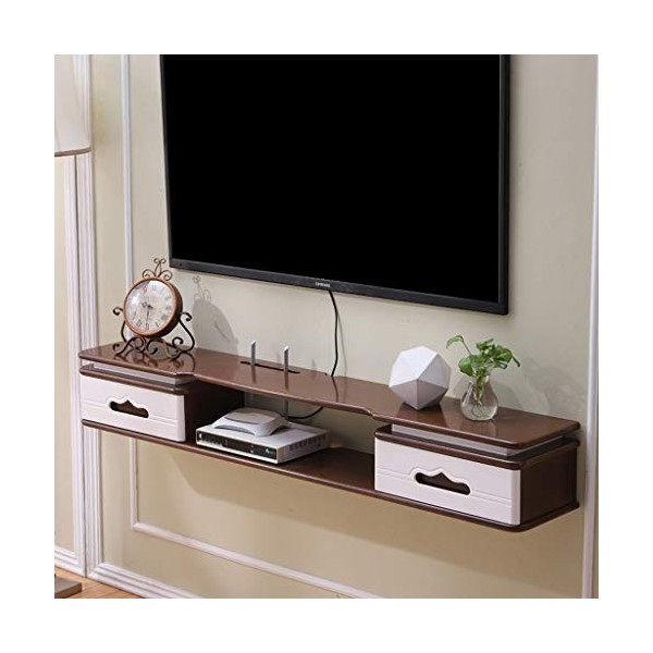 Meuble de télévision Mural en Bois Massif avec étagère Murale à tiroir Étagère Flottante Set Top Box routeur détagère de Sto