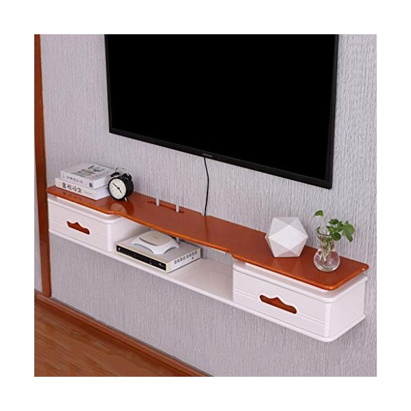 Meuble de télévision Mural en Bois Massif avec étagère Murale à tiroir Étagère Flottante Set Top Box routeur détagère de Sto