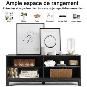 COSTWAY Meuble Télé avec 4 Compartiments pour TV 65" au Max Charge Max 95kg, Console TV avec 4 Pieds et 4 Trous de Câble pour