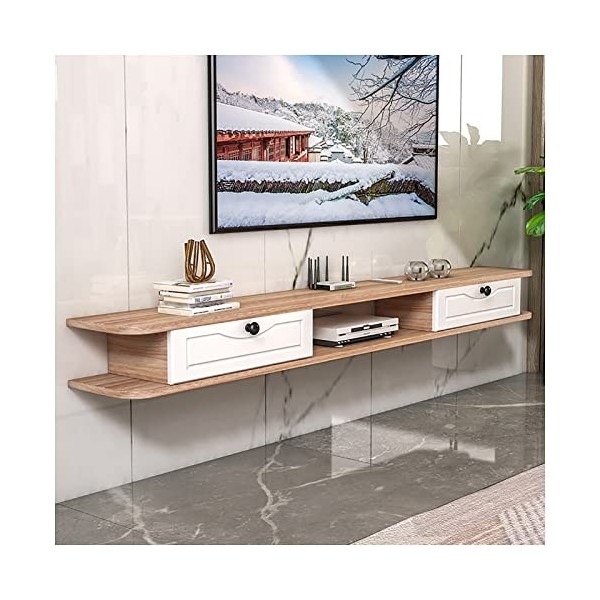 ROLTIN Meuble TV Flottant, Meuble TV Mural, Console multimédia, étagères de Rangement, avec Trous pour câbles, pour Chambre à