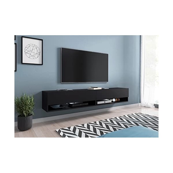 MINIO go for it - Armoire TV Lowboard Anne I 100x30x33 cm I avec Portes et Niches Ouvertes I Panneau de Particules Stratifié 