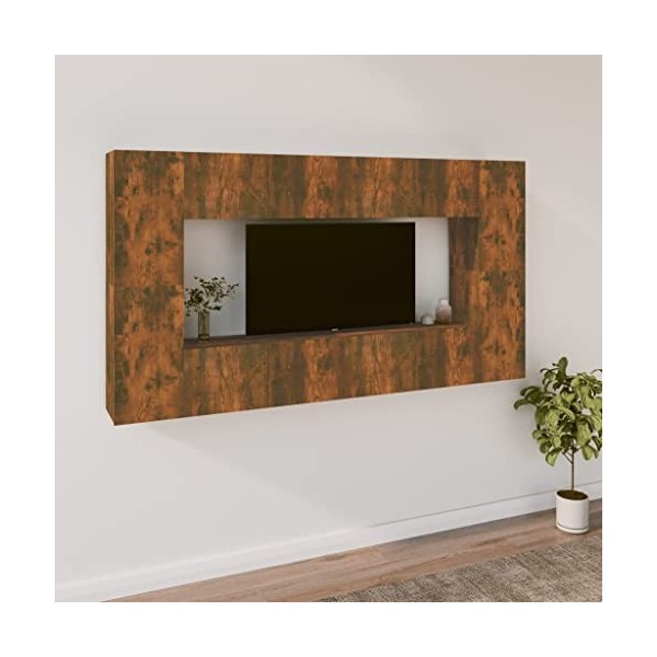 ARKEM Ensemble de Meubles TV 8 pcs Chêne fumé Bois dingénierie,Meuble Télé Haut,Table Television Salon,Meuble TV Haut