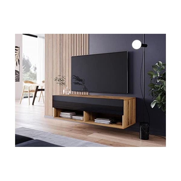 MINIO go for it - Armoire TV Lowboard Anne I 100x30x33 cm I avec Portes et Niches Ouvertes I Panneau de Particules Stratifié 