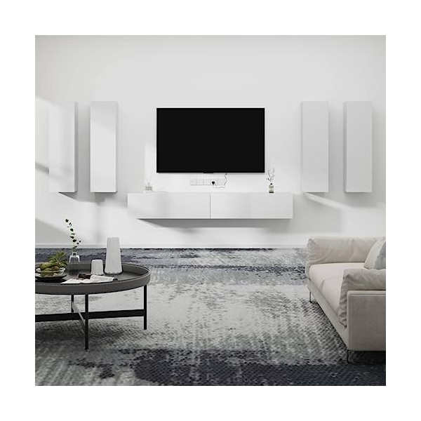 GuyAna Ensemble de Meubles TV 6 pcs Blanc Bois dingénierie,Meuble TV,Table Basse Salon Meuble TV,Table Basse LED Couleurs
