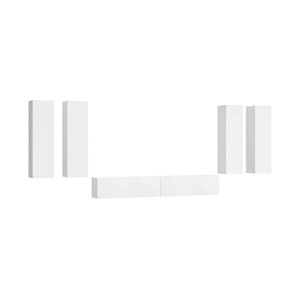GuyAna Ensemble de Meubles TV 6 pcs Blanc Bois dingénierie,Meuble TV,Table Basse Salon Meuble TV,Table Basse LED Couleurs