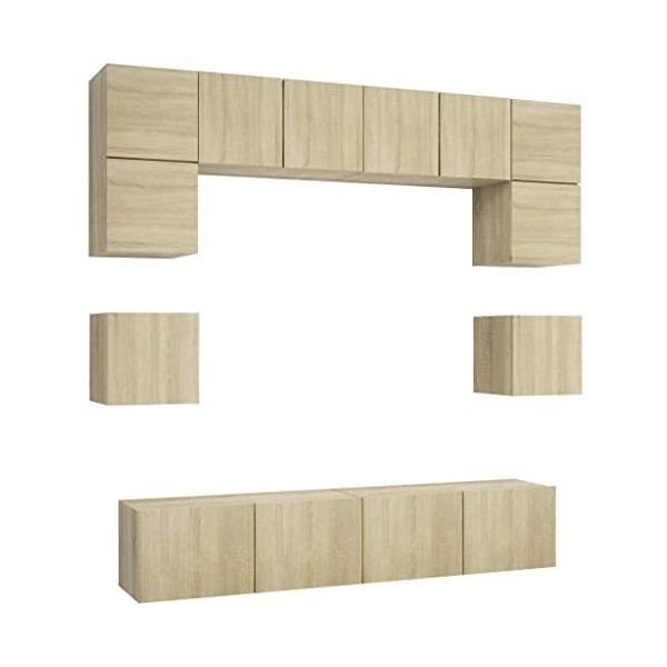 GuyAna Ensemble de Meuble TV 8 pcs Chêne Sonoma Aggloméré,Meuble TV,Table Basse Salon Meuble TV,Table Basse LED Couleurs
