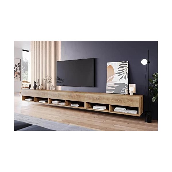MINIO go for it - Armoire TV Lowboard Anne I 100x30x33 cm I avec Portes et Niches Ouvertes I Panneau de Particules Stratifié 