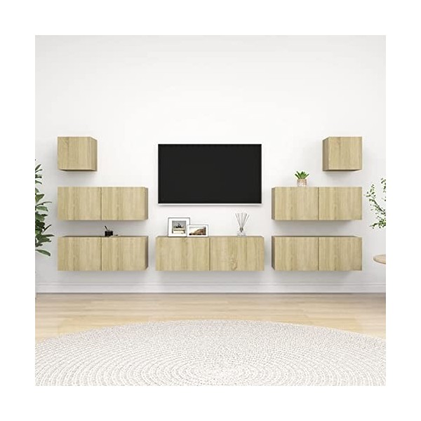 CIADAZ Ensemble de Meuble TV 7 pcs Chêne Sonoma Aggloméré,Meuble Haut Salon,Meuble TV Étagère,Meuble dangle TV