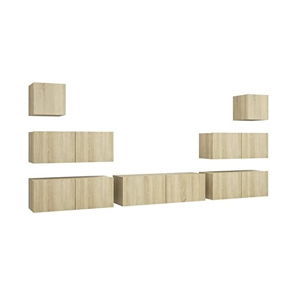 CIADAZ Ensemble de Meuble TV 7 pcs Chêne Sonoma Aggloméré,Meuble Haut Salon,Meuble TV Étagère,Meuble dangle TV