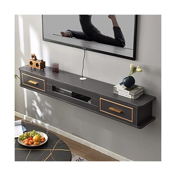 Meuble TV Mural Flottant Étagère de Télévision en bois Console de Jeu Multimédia Divertissement avec Porte et 2 Tiroirs Meubl