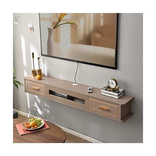 Meuble TV Mural Flottant Étagère de Télévision en bois Console de Jeu Multimédia Divertissement avec Porte et 2 Tiroirs Meubl