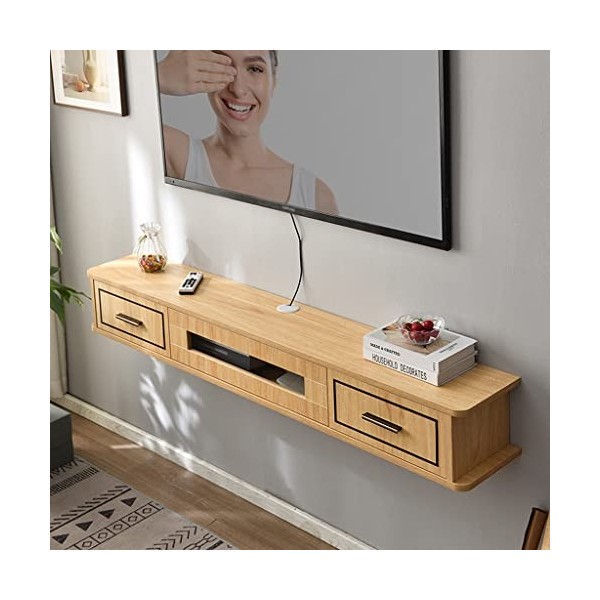Meuble TV Mural Flottant Étagère de Télévision en bois Console de Jeu Multimédia Divertissement avec Porte et 2 Tiroirs Meubl
