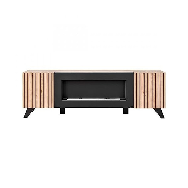 PRICE FACTORY just for you Meuble TV avec cheminée décorative Coloris chêne et Noir Collection Nielsen.