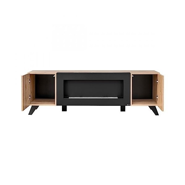 PRICE FACTORY just for you Meuble TV avec cheminée décorative Coloris chêne et Noir Collection Nielsen.